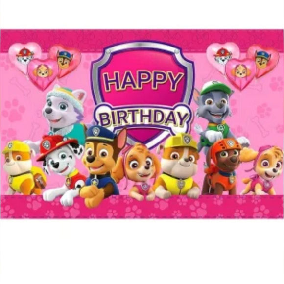 Pink Paw Patrol  Birthday Banner.  3×5 with hooks and tacks to hang by - Picture 1 of 6